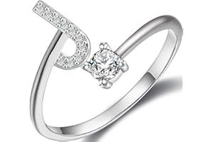 Haoze Initial Letter Ring for Women Girls Silver Stackable Alphabet Rings with Initial Adjustable Crystal Inlaid Initial Rings Bridesmaid Gift