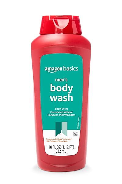 AMAZON BASICS MEN’S BODY WASH, SPORT SCENT, PARABEN AND PHTHALATE FREE, REFRESHING SHOWER GEL, 18 FLUID OUNCE