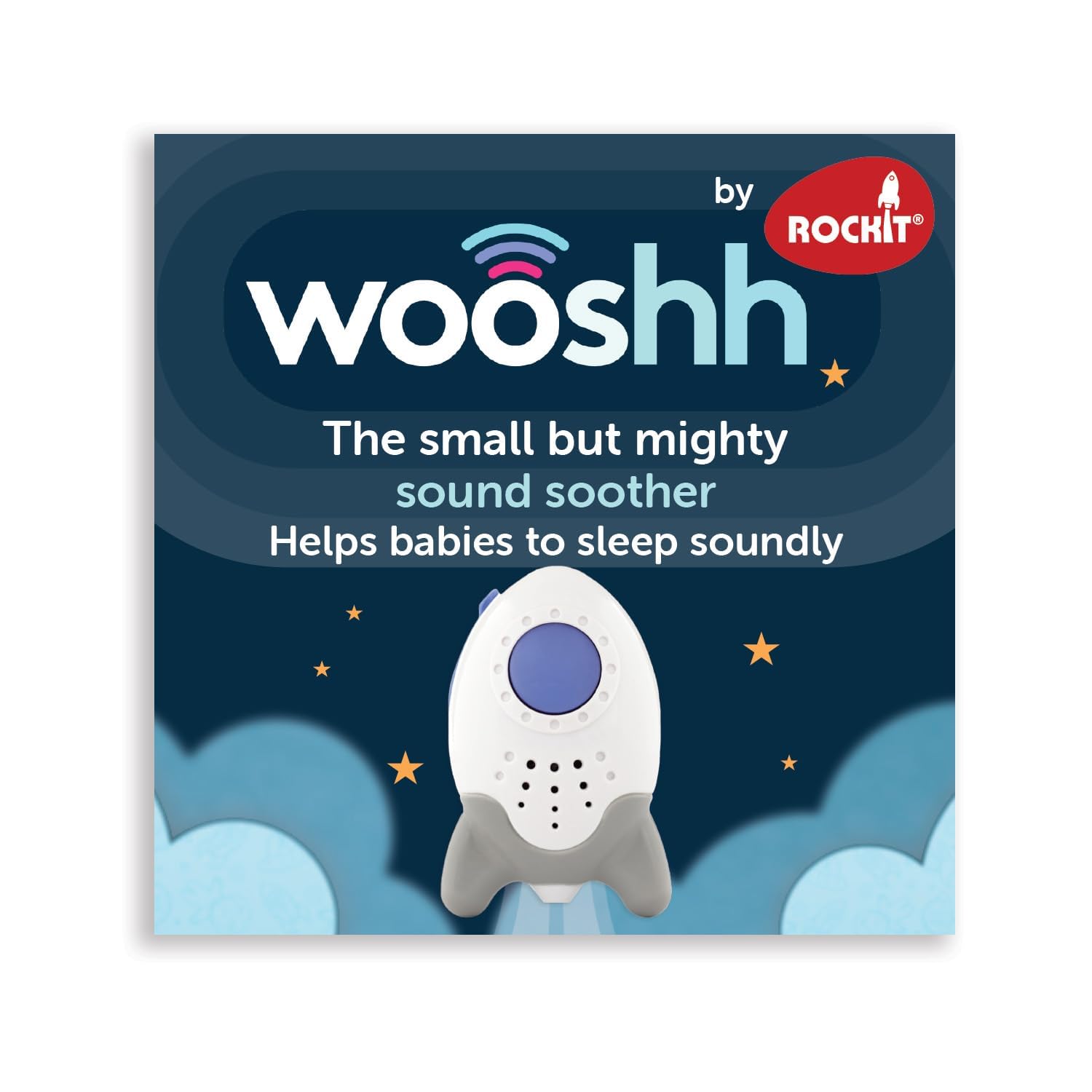 Wooshh by Rockit - Rechargeable Sound Soothe, 8 Soothing Sounds, White Noise Machine, Toddler Baby Soother and Baby Sleep Aid, Portable Baby Sleep Soother