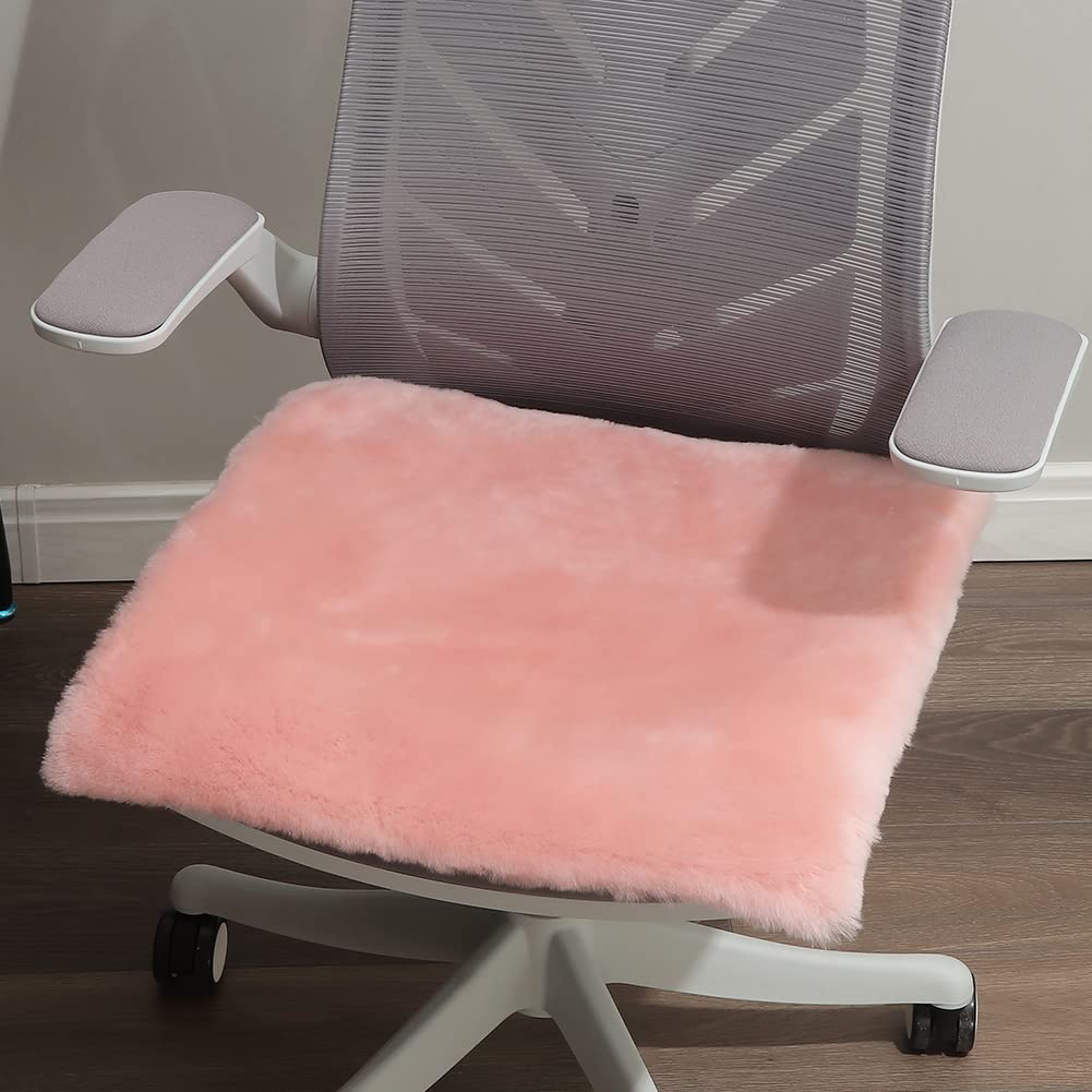 LLB Sheepskin Shearling Chair Cushions and Dining Room Chair Pads - Seat Cushions for Office, Computer and Living Room 19x19 Inch (Pack of 1), Light Pink Image