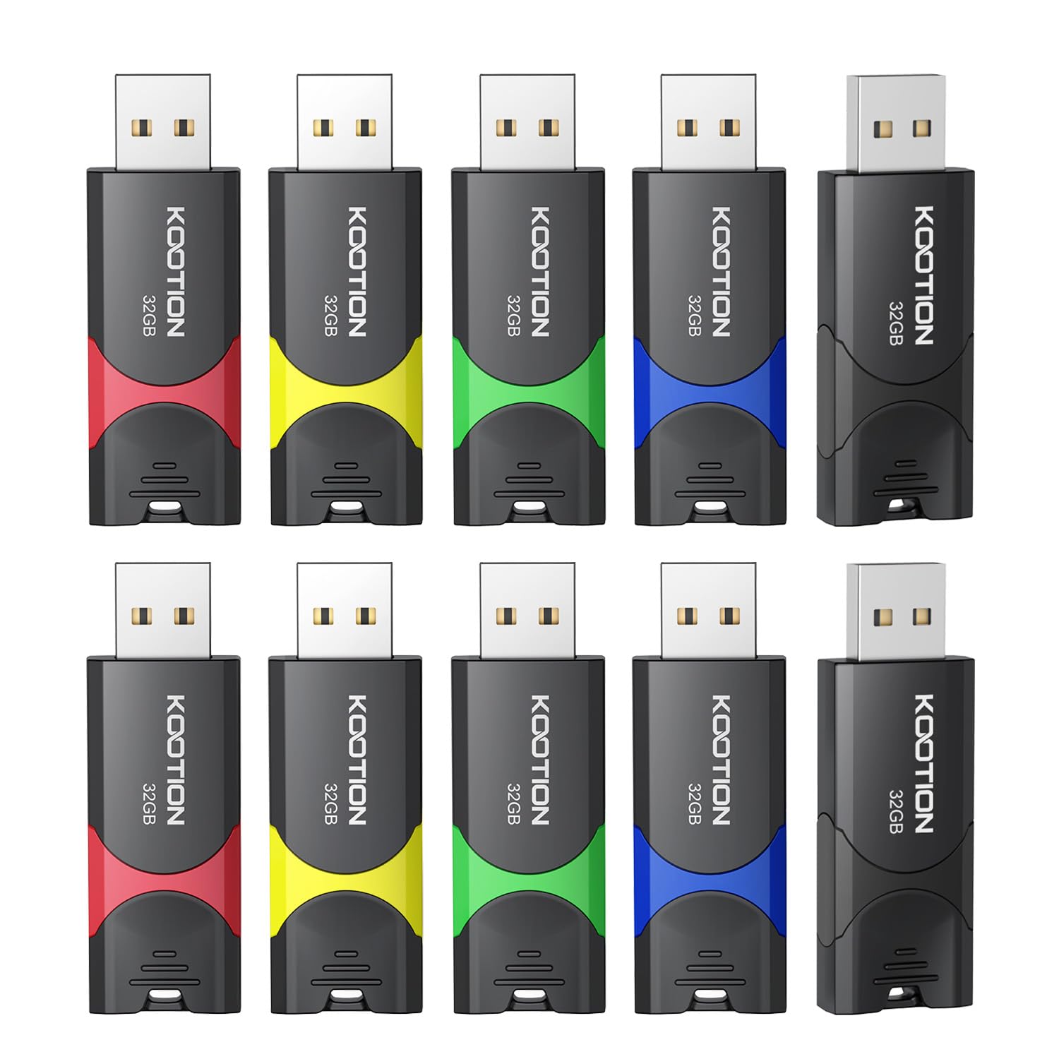32 GB USB 2.0 Stick 10-Pack, KOOTION USB Memory Flash Drive USB 2.0 Stick 32 GB Thumb Drive USB Drive with LED Indicator for Data Storage Jump Drive (32GB 10Pack Mixcolor) — image 1