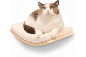 CHEERHOME PETS Cat Wall Shelves Curved Floating Cat Shelf Perch Bed with Cushion Wooden Easy to Install Cat Wall Furniture for Climbing Sleeping 16.5"x10.2"(White Oak)