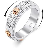 BELLNA Fidget Ring 925 Sterling Silver Anxiety Relieve Spinner Rings Rose Flower Sunflower Band Ring ADHD Autism Stress Relieving for Women Men