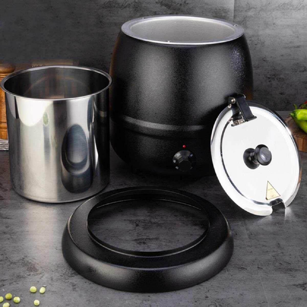 SYBO SB-6000 Commercial Grade Soup Kettle with Hinged Lid and Detachable Stainless Steel Insert Pot for Restaurant and Big Family, 10.5 Quarts, Black