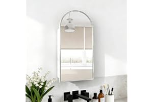 Arched Medicine Cabinet with Mirror, Aluminum Framed Bathroom Mirror Cabinet with Storage, Wall Mounted Installation, Reversi