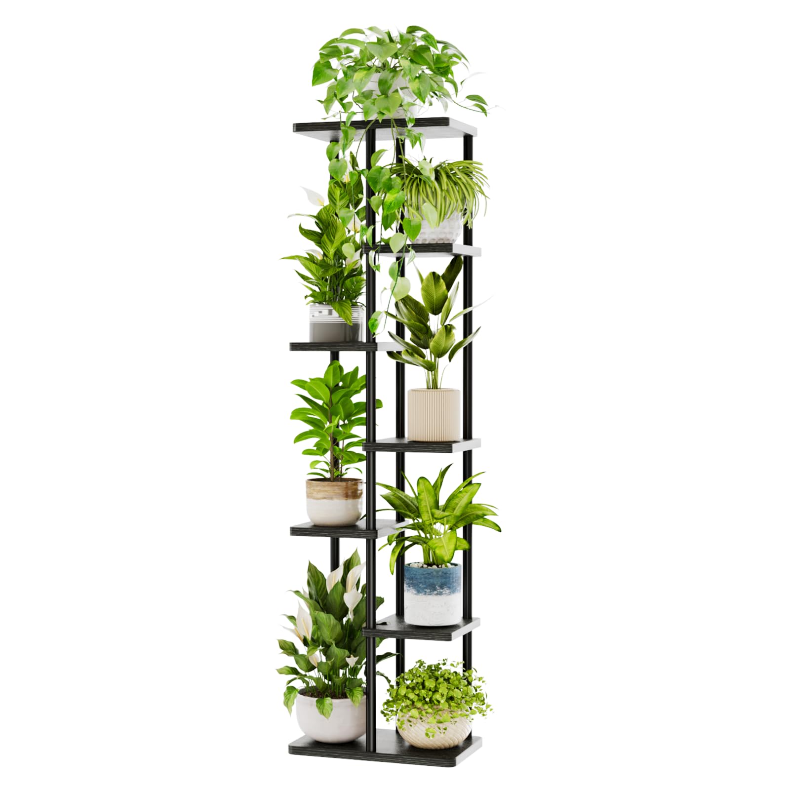 Bamworld 7 Tier Plant Stands Indoor, Corner Shelf Tall Plant Stand for Multiple Indoor Plants, Metal Tiered Display Stand for Living Room Balcony Garden Patio, Black
