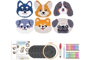 Punch Needle Coasters Kit, 6 Pattern Dog Embroidery Punch Needle Kits, Punch Embroidery Kit for DIY Crafts
