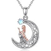 AINFQY Wolf and Women Necklace 925 Sterling Silver Heart Moonstone Pendant Jewelry Gift for Women Mom Daughter