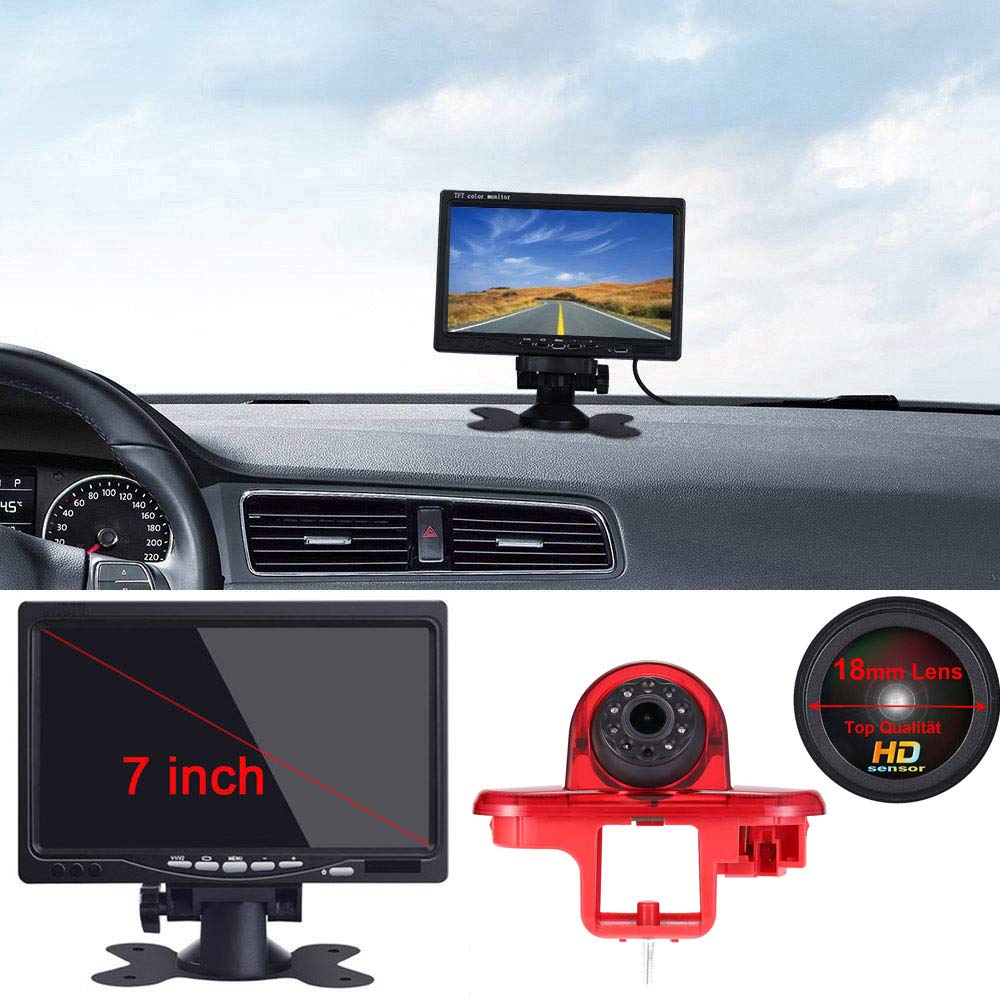 〔18mm Lens Camera + 7'' TFT LCD Monitor〕Car HD waterproof 3rd Brake Light Reverse Camera Kit for Opel Vivaro surf concept/life/Combo/Vauxhall/Renault Trafic/Fiat Talento/Primastar van