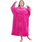FUSSEDA Oversized Wearable Blanket Sweatshirt, Thick Warm Fleece Cozy Sherpa Hooded with Pockets and Sleeves Gift for Adult