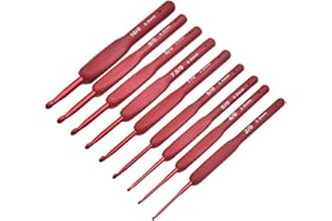 9PCS Red Crochet Hooks Set – Premium Stainless Steel Crochet Tools with Soft Handle for Wool, Yarn & Thread Craft