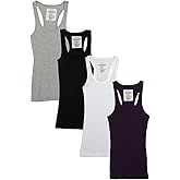 Trendyfriday 4 Pack or 2 Pack Women's Basic Ribbed Tank Top (Small, 4 Pack - Black, White, H Grey, Purple)