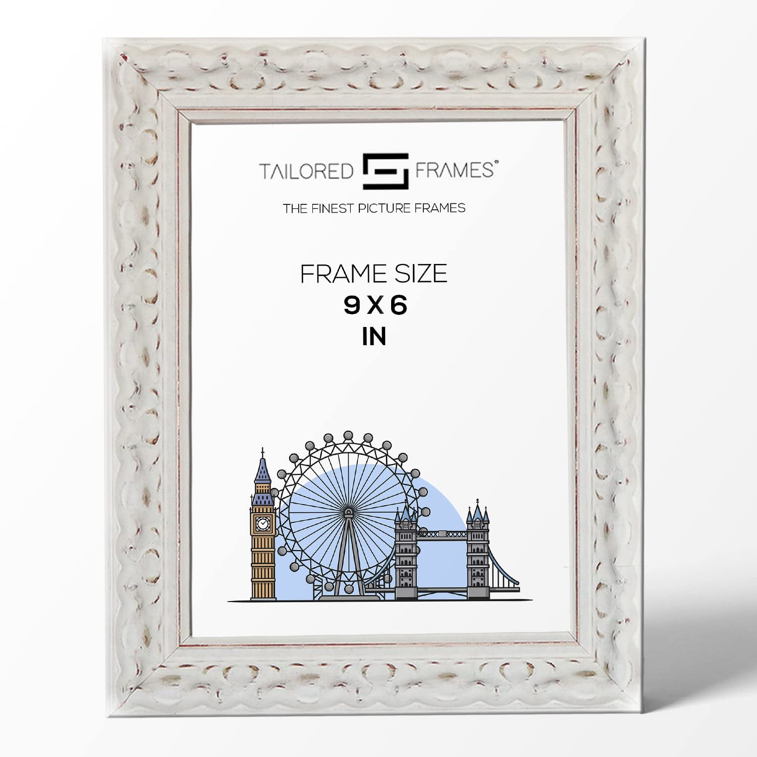 Tailored Frames Vienna White 9" x 6" | Rustic Style Vintage Single Picture Frame | Table Top & Wall Hanging Type | Photo Frame Without Mount