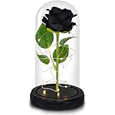 QUELIEN Black Roses in Glass Dome,Eternal Rose Gift for Women,Lasts Forever Home Decor,Mother's Day Christmas