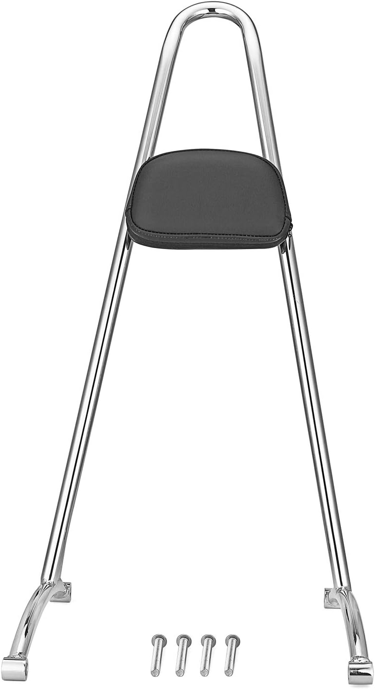 Triple Polished Chrome 20'' Tall Sissy Bar with Backrest Pad Compatible with Harley Davidson Sportster 883 1200 XL Models 2004-2021