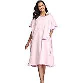 FLYILY Beach Changing Towel Quick-Dry Surf Poncho Robe with Pocket Hooded Wetsuit Adjustable Sleeves Surfing Swimming Bathing(LightPink,L)