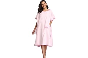 FLYILY Beach Changing Towel Quick-Dry Surf Poncho Robe with Pocket Hooded Wetsuit Adjustable Sleeves Surfing Swimming Bathing(LightPink,L)