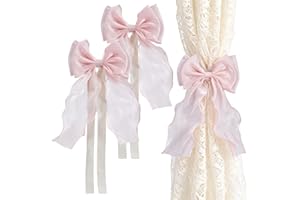 2 Pack Bow Curtain Tiebacks French Silky Curtain Holdbacks Elegant Lace Ribbon Tie Backs No Drill for Home Bedroom Offices Di
