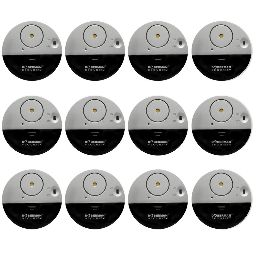 WER Doberman Security Slim Loud 100dB Alarm and Vibration Sensors-Modern & Ultra-Thin Design Compatible with Home, Office, Dorm Room or Even RVs (12-Pack)