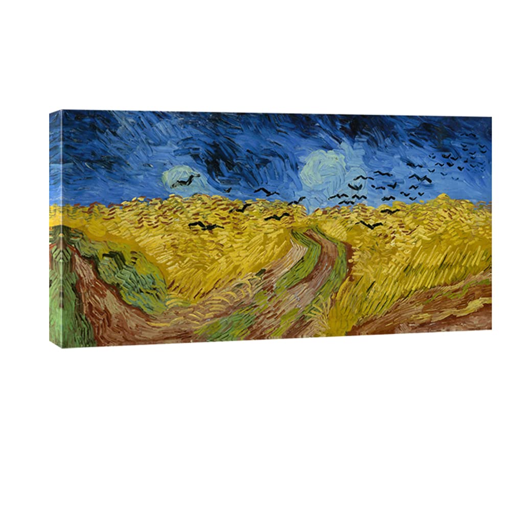 Wieco Art - Wheatfield with Crows Large Modern Framed Giclee Canvas Prints By Van Gogh Famous Oil Paintings Reproduction Landscape Pictures on Canvas Wall Art for Living Room Home Decorations — image 1