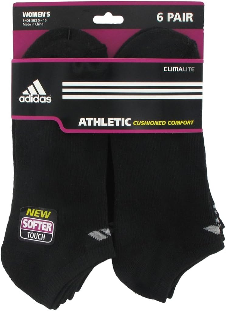 adidas Women's Athletic No Show Sock (6-Pair), Black/Aluminum 2, Medium, (Shoe Size 5-10): Clothing