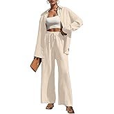Lepunuo 2 Piece Outfits for Women Casual Lounge Sets Long Sleeve Button Down Shirts and Wide Leg Pants Sets Tracksuit
