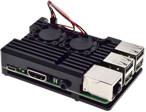 Carcasa de enfriamiento, precisa Carcasa de disipación de Calor de aleación de Aluminio Cubierta del alojamiento del disipador térmico con Doble Ventilador para Raspberry Pi 4 Modelo B Negro