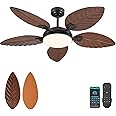 PHORUS 52 Inch Tropical Ceiling Fans with Lights and Remote,Outdoor Palm Leaf Ceiling Fan for Patios Porch Bedroom, Dimmable, 6 Speeds, Reversible, Dark Brown