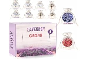 ARYITEN 8 Pack Cedar Chips and Natural Dried Lavender Sachets Bags - Stop Clothes Damage, Cedar and Lavendar Home Fragrance Sachets for Drawers and Closets