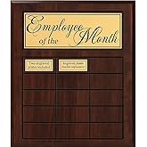 Made in USA Employee of the Month Perpetual Plaque with 2 Free Custom Plates, Wood, 15x12 Inches, Wall Mount, Recognition Style, Americana, Holds 12 Monthly Plates