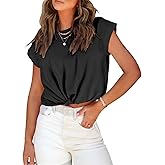 PHUMEEX Womens Tie Knot Front Cropped T-Shirt Summer Casual Crew Neck Rolled Short Sleeve Crop Tops Tees