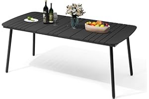 PATIOHIT Black Outdoor Dining Table for 4-8,Outdoor Dining Table Modern, 70 inch Aluminum Patio Dining Table, Rectangular Table with Umbrella Hole Outdoor Furniture,Waterproof WPC Tabletop for Villa Patios