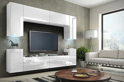 Tv Media Wall Units In White With Led Concept 1 Amazon Co Uk Diy