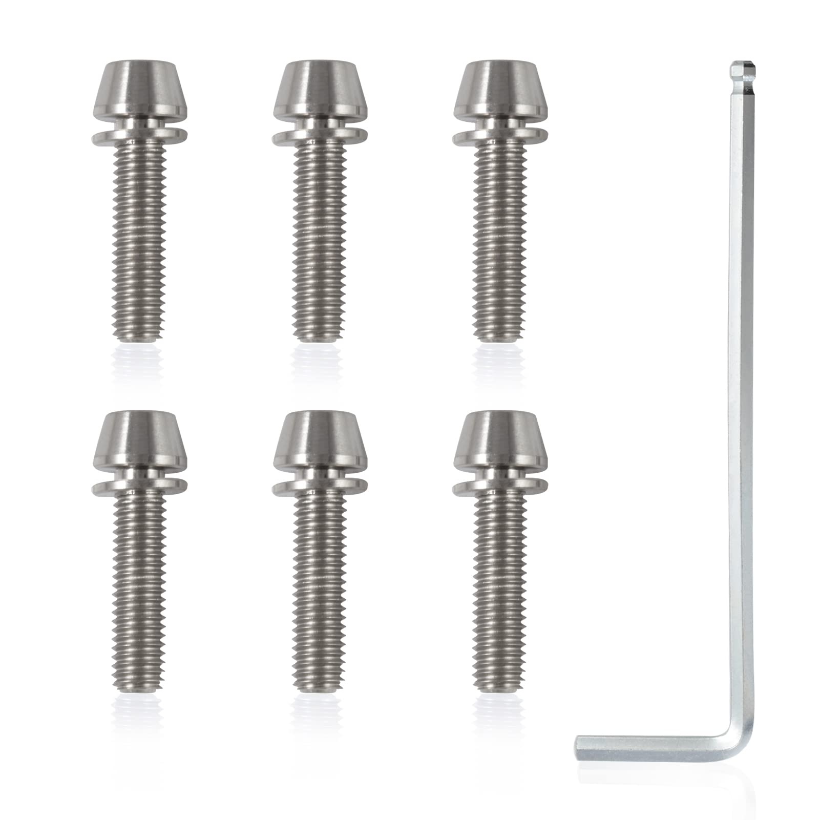 SPEEDWOX 6 Pcs Allen Hex Tapered Bolts Screws with Hex Wrench, Titanium M5x20mm with Washer, MTB Road Mountain Bike Bicycle Stem Bolt Screws Titanium for MTB Bike Bicycle Stem