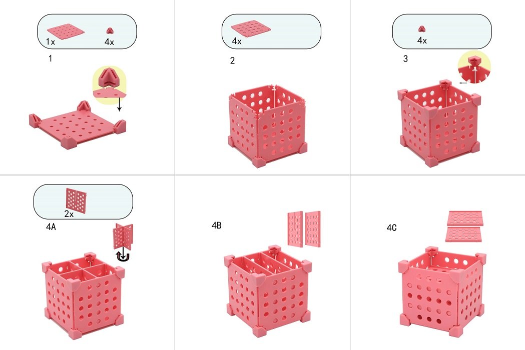 Desk Organizer Holder for Pens, Pencils, Highlighters, Markers, Scissors; More Than 3 Ways of Educational SELF-Assembling; 2 to 29 Slots Options by Changing Assembling;2 Colors (Pink)