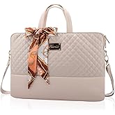 Laptop Bag for Women 15.6-Inch Carrying - Computer Bag Laptop Case Shoulder Slim Work Travel PU Leather (Khaki)