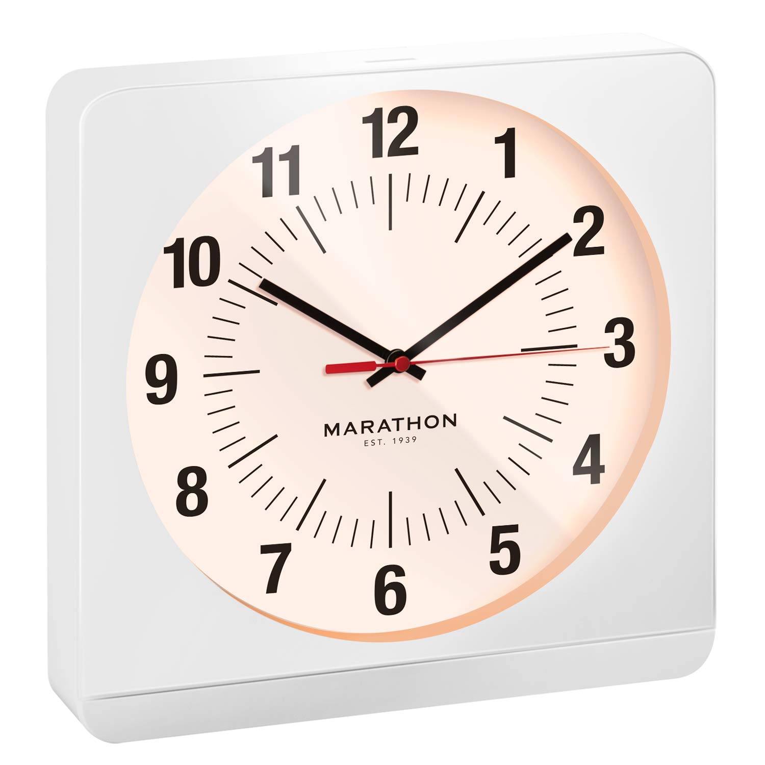 Marathon Jumbo Silent Sweep Studio Wall Clock | 12” Square Non-Ticking Analog Wall Clock | Easy to Read | Auto Backlit | Ideal for Studios & Offices