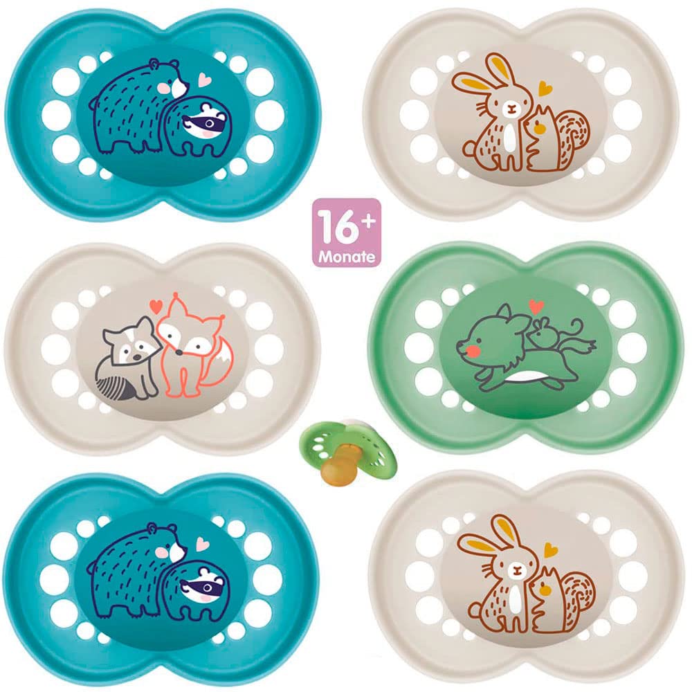 MAM Day & Night // Latex // Original Dummy & Air Dummy // 16+ Mo. // Boy Mix // Set of 6 // Incl. 3 x Sterilised Transport Boxes