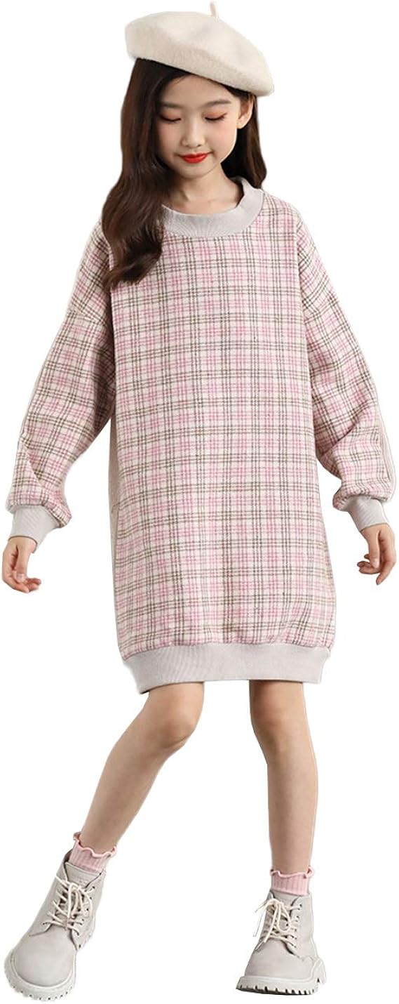 Amazon Jpバレンタインデー ガールズ パーカー ロング丈 ワンピース 秋冬 長袖シャツ ドレス 子供服 女の子 プルオーバー トレーナー 切り替 チェック柄 お姫様 可愛い 通学 パーティー 結婚式 ジュニア服 トレーナー パーカー 通販