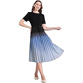 Hobemty Women's Short Sleeve Pleated Dress 2025 Spring Trendy Office Work A-Line Midi Dresses