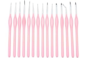 DAZZLEIMART 15Pcs Detail Paint Brushes Set, Art Painting Fine Detailing Miniature Paintbrushes Triangular Handles for Acrylic Oils Watercolor Gouache Small Scale Models Figurine Warhammer (Pink)