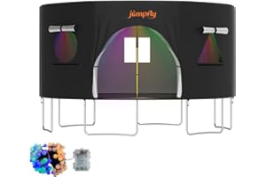 jumpfly 14FT Trampoline Tent for Kids(Tent Only),Fit for 6 Straight Poles Round Trampolines,Trampolien Shade Cover with LED Light, Trampolien Accessories, Anti-Tear, Black