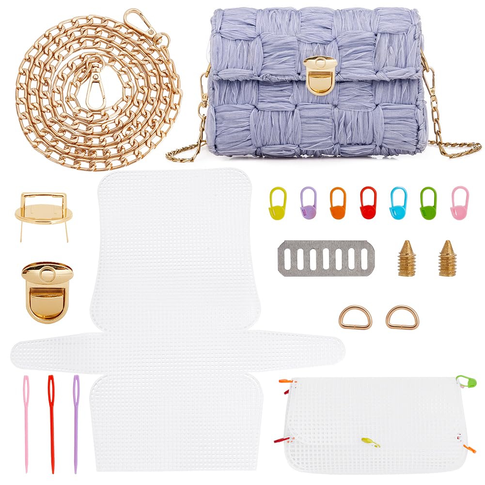 Photo 1 of WADORN DIY Knitting Crochet Bags Kit, Acrylic Yarns Weaving Bag Making Materials Blank Mesh Plastic Canvas Sheets for Embroidery Cross Stitch DIY Women Handmade Bag Making Accessories, 10x5.9 Inch