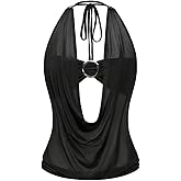 BEAUDRM Women's Cut Out Halter Tops Sexy Draped Front Tie Backless Sleeveless Party Club Top