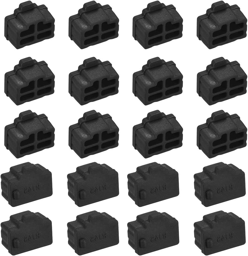 MACHSWON 20Pcs Silicone RJ45 Anti-Dust Covers for Female Ports on Computers, Routers, Switches, TVs - Black — image 1