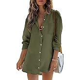 Womens Beach Cover Up Button Down Shirts Summer Cotton Gauze Tops Long Sleeve Bikini Swimsuit