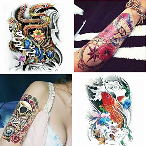 8 Sheets Fashion Temporary Tattoos Body Art Arm Stockings Accessories Design - Skeleton, Carp, Buddha, Sexy Lady, Kylin Etc.