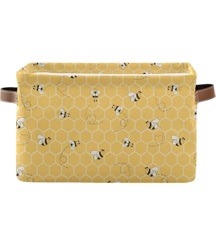 Visesunny Cute Bee Pattern Laundry Basket - Collapsible Fabric Storage Bin, 20x20x14 Inches, Water-Resistant - View #9