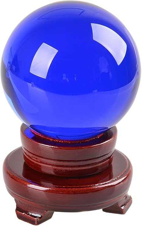 Amazon 多色透明 水晶玉 80mm クリスタルボール 装飾品 木製台 ギフトボックス 藍色 インテリア オンライン通販