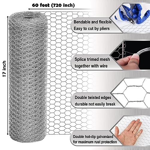 Chicken Wire Fencing Mesh, 17 Inch X 60 Feet Metal Floral Chicken Wire